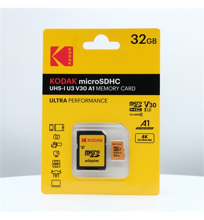 Kodak microSDHC 32GB UHS-I U3 V30 A1 Memory Card