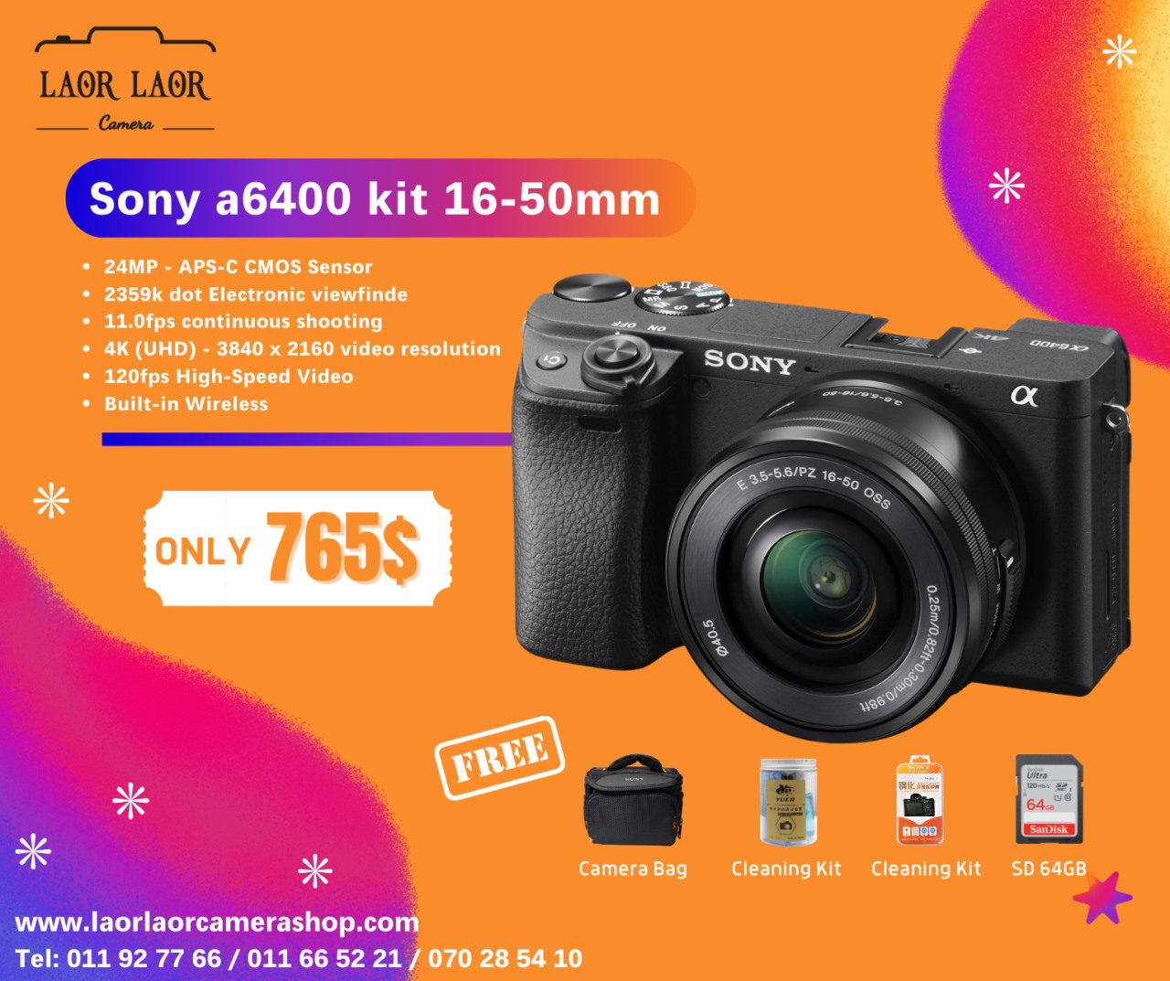 Sony a6400 kit 16-50mm - Laor Laor Camera Shop ល្អល្អ ហាងលក់ម៉ាស៊ីនថត